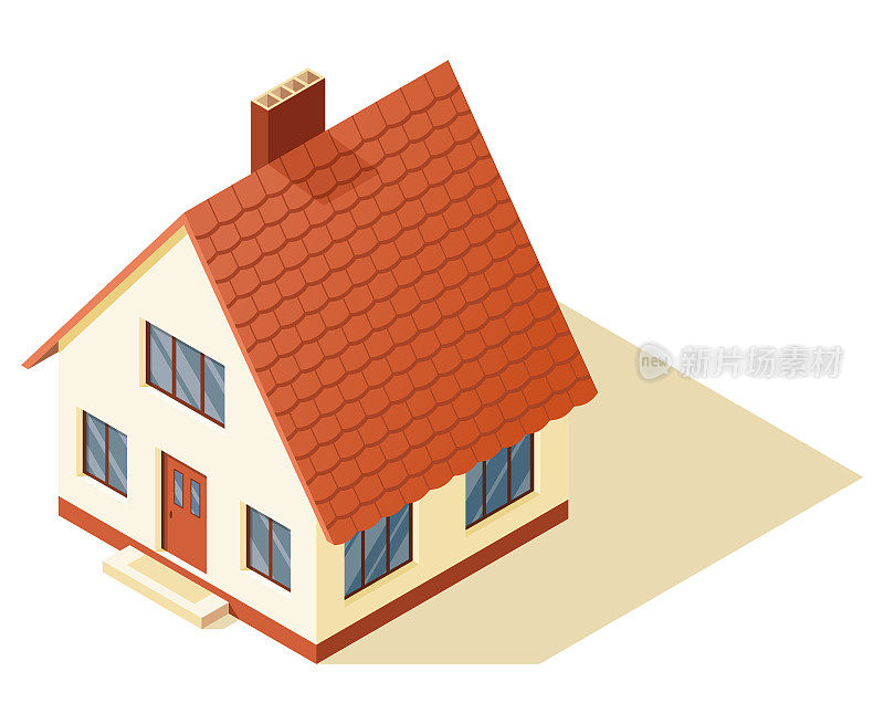 等距的房子。3 d小屋。白色背景上的矢量插图。用于制作房地产宣传册或其他作品。物业建设或租赁概念